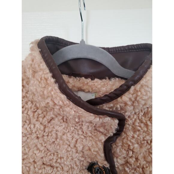 Sam Edelman NWT Camel Brown Long Soft Teddy Coat Faux Leather Accents Women's XL - Picture 5 of 16
